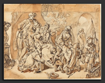 Johann Eleazar Schenau (German, 1737 - 1806), The Happy Family with Children Playing, pen and black