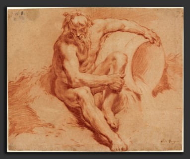 Paul Troger (Austrian, 1698 - 1762), River God, c. 1720, red chalk heightened with white on oatmeal