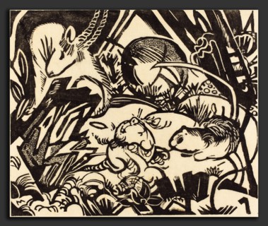 Franz Marc, Animal Legend (Tierlegende), German, 1880 - 1916, 1912, woodcut on Japan paper
