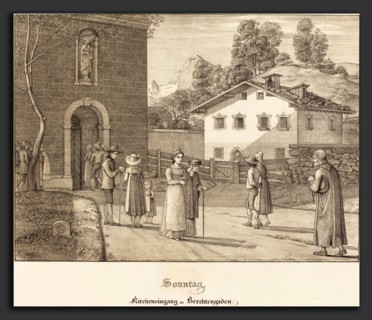 Ferdinand Olivier (German, 1785 - 1841), Sonntag - Kircheneingang in Berchtesgaden (Sunday - Going