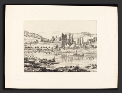 Ernst Fries (German, 1801 - 1833), The Convent of Neuberg from Schlierbach, 1829, lithograph on