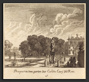 Melchior KÃ¼sel after Johann Wilhelm Baur (German, 1626 - 1683), Gardens of Cardinal Coessi, Rome,