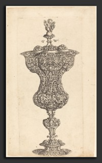 Georg Wechter I (German, c. 1526 - 1586), Goblet with Putto on lid, published 1579, engraving
