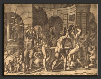 Master FG after Francesco Primaticcio (German, active 1534-1537), Vulcan and the Cyclopes Forging