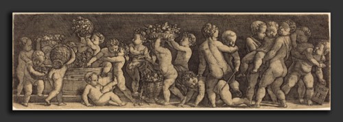 Master IB after Raphael (German, active c. 1523-1530), Children Harvesting Grapes, engraving