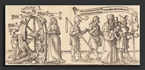 Albrecht DÃ¼rer (German, 1471 - 1528), Time and a Fox Turning the Wheel of Fortune with People of