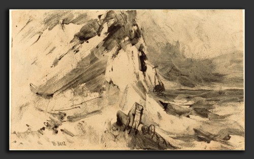 William Hart (American, 1823 - 1894), Shipwreck in Storm, pen and black ink with gray wash