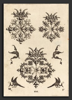 Daniel Mignot (German, active 1593-1596), Three Brooches with Fantasy Birds at Left, Right, and