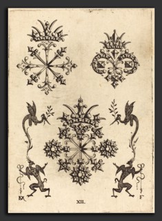 Daniel Mignot (German, active 1593-1596), Three Brooches with Winged Snakes at Left  and Right and
