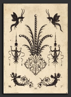 Daniel Mignot (German, active 1593-1596), Brooch with Table-Stones, Winged Animals at Top, and