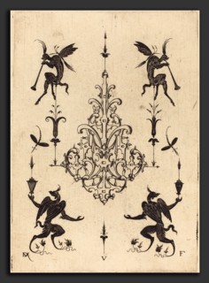 Daniel Mignot (German, active 1593-1596), Brooch with Fantasy Creatures Blowing Horns at Top and
