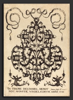 Daniel Mignot (German, active 1593-1596), Title Page: Large Pendant, Two Winged Imaginary Figures