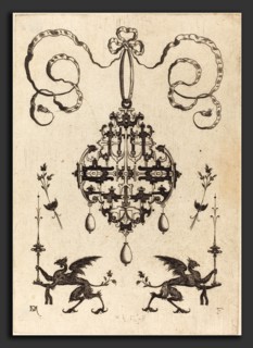 Daniel Mignot (German, active 1593-1596), Large Pendant, Lower Left and Right Two Griffins Carrying