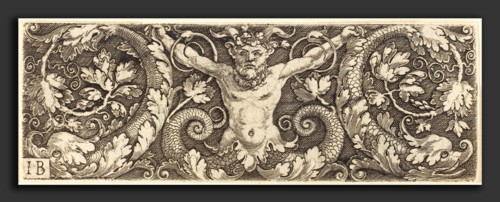Master IB (German, active c. 1523-1530), Ornament with Fantastic Satyr and Dolphins, engraving