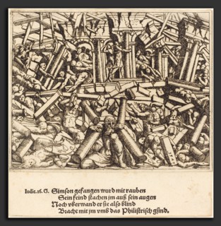 Augustin Hirschvogel (German, 1503 - 1553), The Death of Samson, 1547, etching