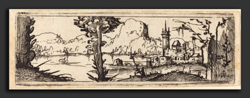 Augustin Hirschvogel (German, 1503 - 1553), Landscape with Lake and Town, 1545, etching