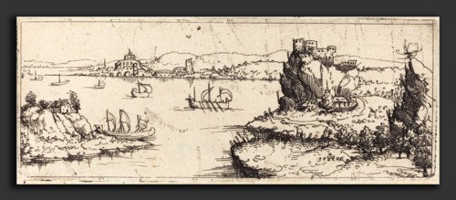 Augustin Hirschvogel (German, 1503 - 1553), Landscape with Sail Boats [bottom plate], 1546, etching