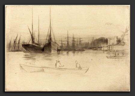 James McNeill Whistler (American, 1834 - 1903), Steamboats off the Tower, 1875, etching
