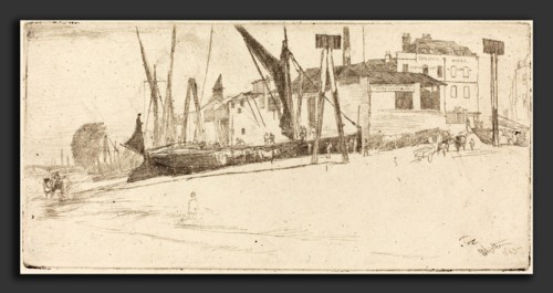 James McNeill Whistler (American, 1834 - 1903), Chelsea Wharf, 1863, etching in black on blued