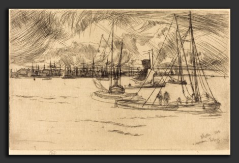 James McNeill Whistler (American, 1834 - 1903), Amsterdam from the Tolhuis, 1863, etching