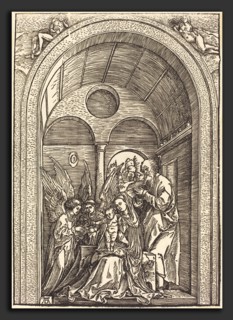Albrecht DÃ¼rer (German, 1471 - 1528), The Holy Family with Two Angels in a Vaulted Hall, c. 1504,