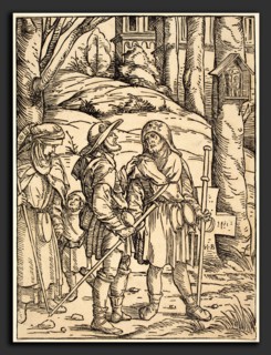 Hans Burgkmair I (German, 1473 - 1531), Pilgrims at a Wayside Shrine, 1508, woodcut in black on
