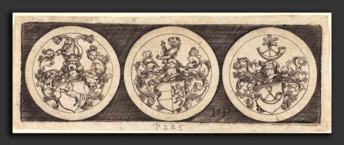 Sebald Beham (German, 1500 - 1550), Three Medals with Coats of Arms, engraving