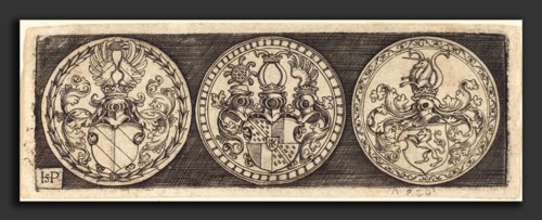Sebald Beham (German, 1500 - 1550), Three Medals with Coats of Arms, engraving