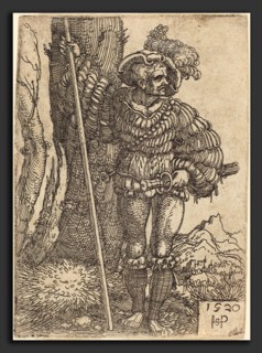Sebald Beham (German, 1500 - 1550), Foot Soldier Standing by a Tree, 1520, etching