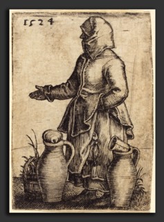 Barthel Beham (German, 1502 - 1540), Peasant Woman with Two Jugs, 1524, engraving