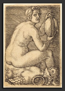 Barthel Beham (German, 1502 - 1540), Naked Woman on an Armor (Prudentia?), engraving