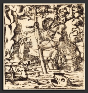 German 16th or 19th Century, Saint Christopher, woodcut