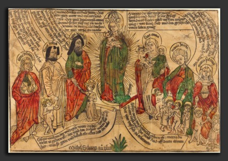 German 15th Century, Holy Kinship, 1490-1500, woodcut, hand-colored in green, yellow, red lake, and