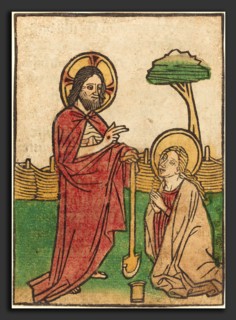 Ludwig of Ulm (German, active 1450-1470), Noli me tangere, hand-colored woodcut (blockbook page)