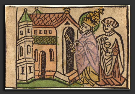 German 15th Century, Saint Peter as Founder of the Church, 1460-1470, woodcut, hand-colored in
