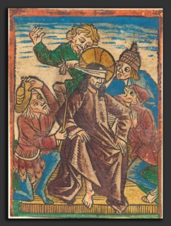 German 15th Century, Mocking of Christ, c. 1490, hand-colored woodcut