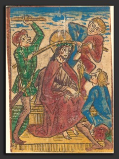 German 15th Century, Christ Crowned with Thorns, c. 1490, hand-colored woodcut