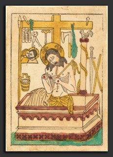 German 15th Century, Christ as the Man of Sorrows, 1430-1440, woodcut, hand-colored in red lake,