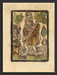 Workshop of Master of the Aachen Madonna, Saint Christopher, 1470-1480, metalcut, hand-colored in