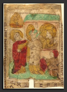 German 15th Century, The Denial of Peter, c. 1455-1465, woodcut in brown, hand-colored in red lake,