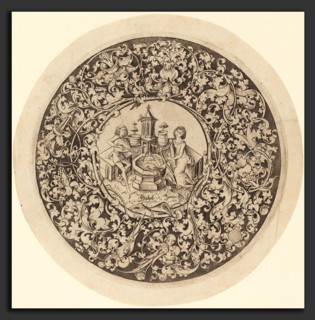 Israhel van Meckenem (German, c. 1445 - 1503), Circular Ornament with Musicians Playing near a