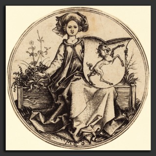 Martin Schongauer (German, c. 1450 - 1491), Shield with Unicorn, Held by Woman, c. 1480-1490,