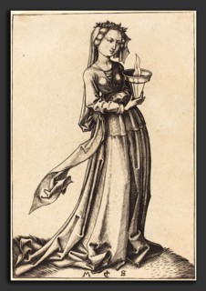 Martin Schongauer (German, c. 1450 - 1491), Fourth Wise Virgin, c. 1490, engraving
