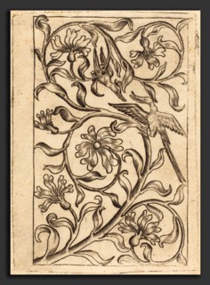 Follower of Master of the Playing Cards, Vine Ornament with Two Birds, c. 1440-1450, engraving