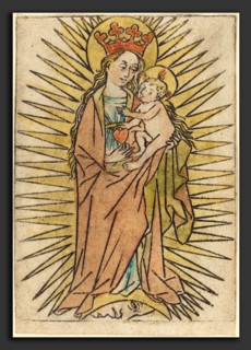 German 15th Century, The Madonna and Child with a Pear, c. 1440-1460, engraving, hand-colored in