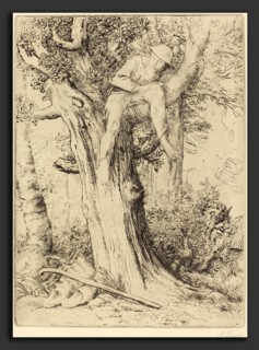 Alphonse Legros, Landscape with a Boy in a Tree (Paysage avec un garcon gimpe sur un arbre dite "Le
