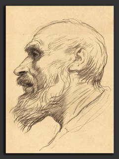 Alphonse Legros, Head of an Old Man, French, 1837 - 1911, lithograph retouched with crayon