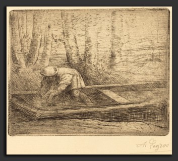 Alphonse Legros, Man in Punt, French, 1837 - 1911, etching