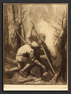 Alphonse Legros, Woodcutters, 3rd plate (Les bucherons), French, 1837 - 1911, etching in dark brown