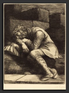 Alphonse Legros, Sleeping Beggar (Mendiant endormi), French, 1837 - 1911, etching and drypoint